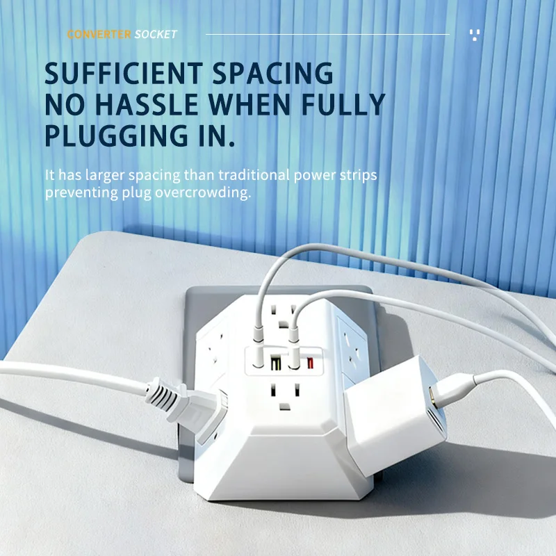 US Multi Socket Wall Socket with 6 AC Outlets 2 USB Port(2 Type C), Universal Plug Power Strip Network Filter Fast Charging