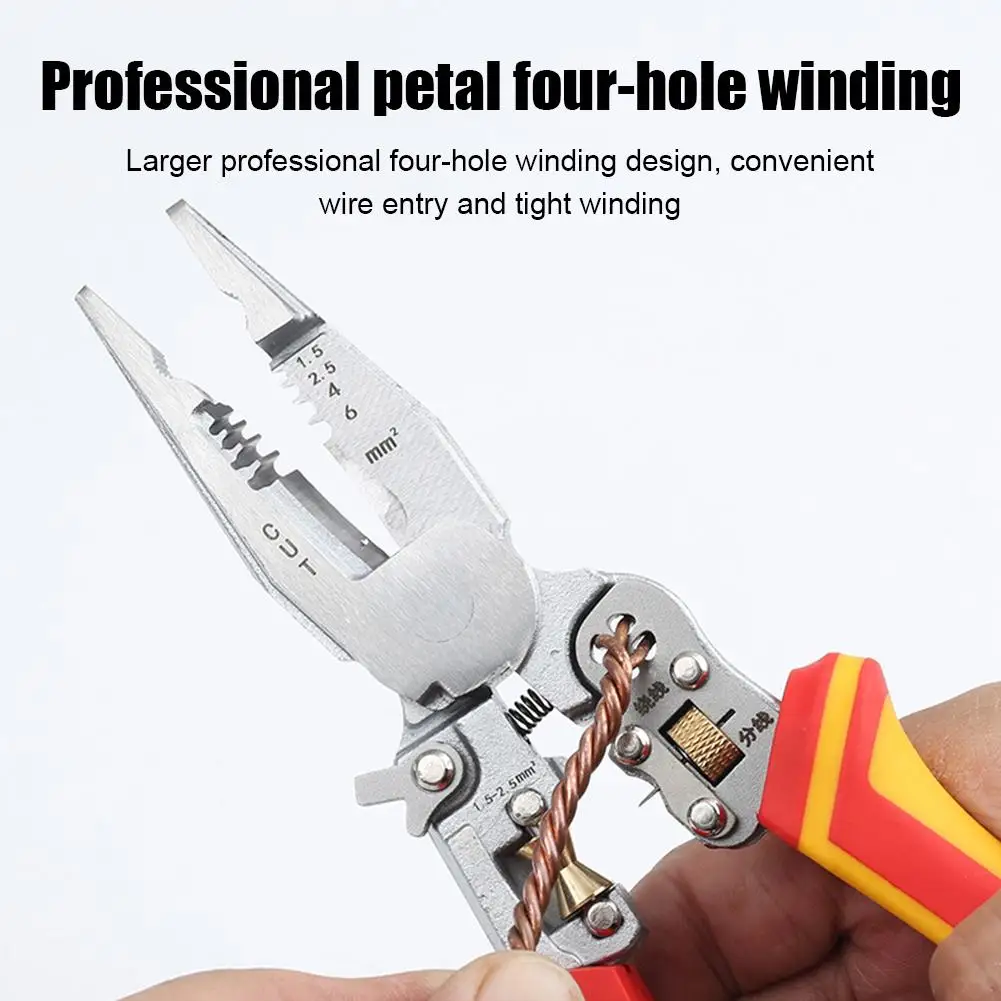 9 In 1 Wire Stripper Steel Electrician Cable Cutter Wire Crimping Pliers Clamper Splitting Winding Multi Function Tool