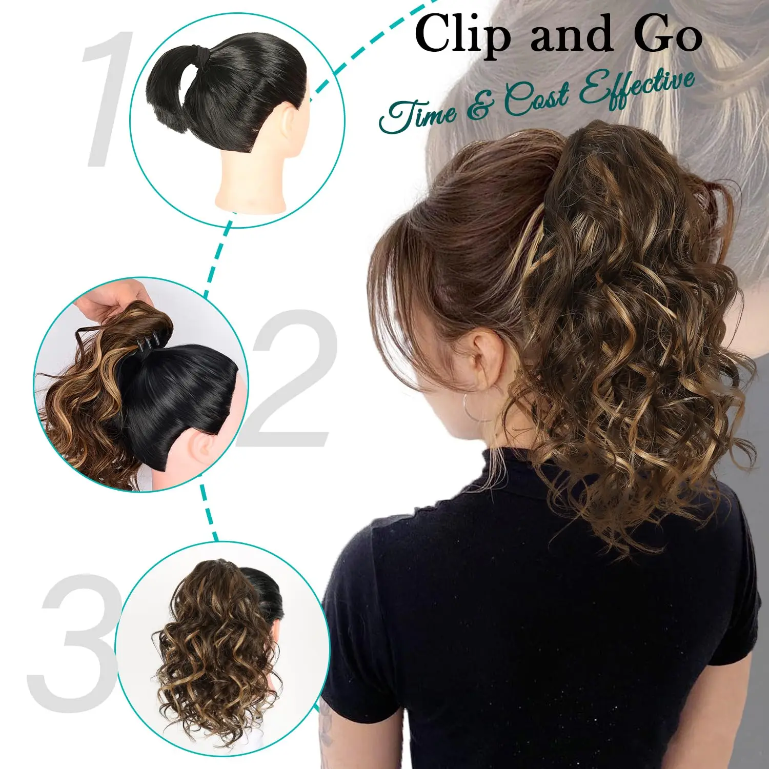 Extensión de cola de caballo de garra para mujer, sintético de onda Natural postizo, corto, aspecto Natural, uso diario, 12 pulgadas