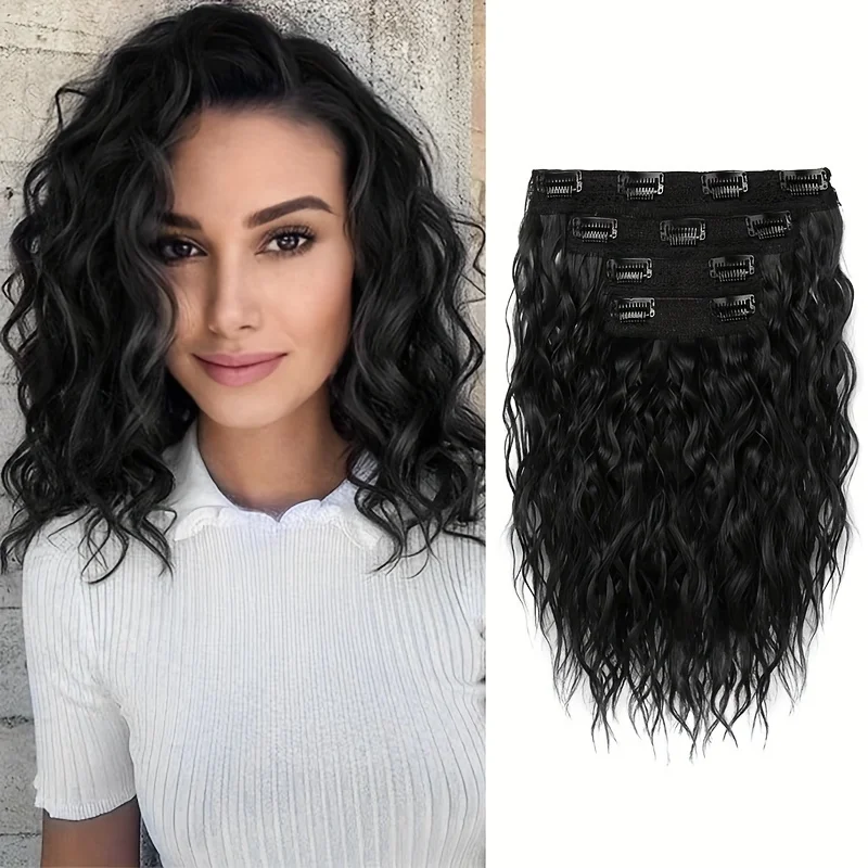 synthetic wave Hair Extensions, 4-Piece Curly Wavy Clip-In Hair Extensions For Women - Invisible Versatile Synthetic Hairpieces