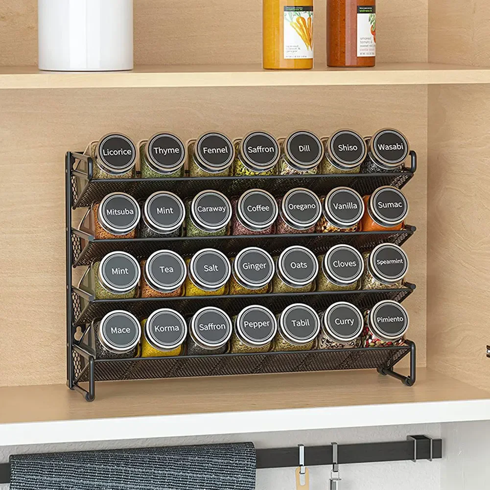 4 Tier Seasoning Organizer Space-Saving Metal Kitchen Countertop Organizer Spice Storage Holder for Kitchen Countertop