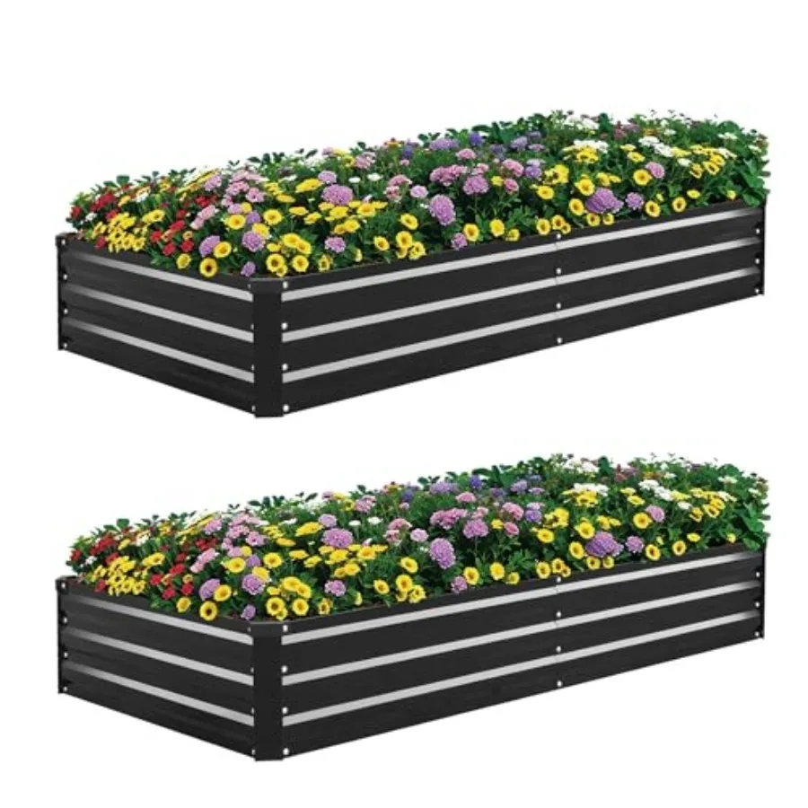 

2 Pack 6×3×1ft Galvanized Metal Raised Garden Bed Metal Planter Kit Box Outdoor for Deep-Rooted Vegetables Flowers Green and He