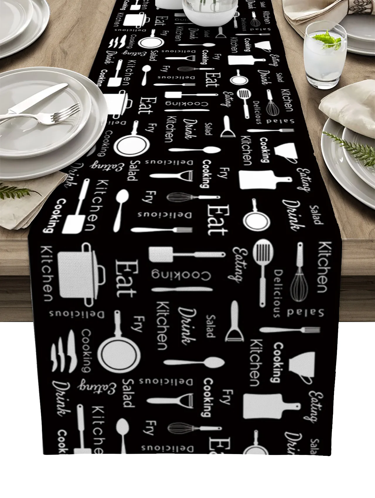 

Kitchen Text Elements Table Runner Wedding Holiday Party Dining Table Cover Cloth Placemat Napkin Home Kitchen Rustic Decoration