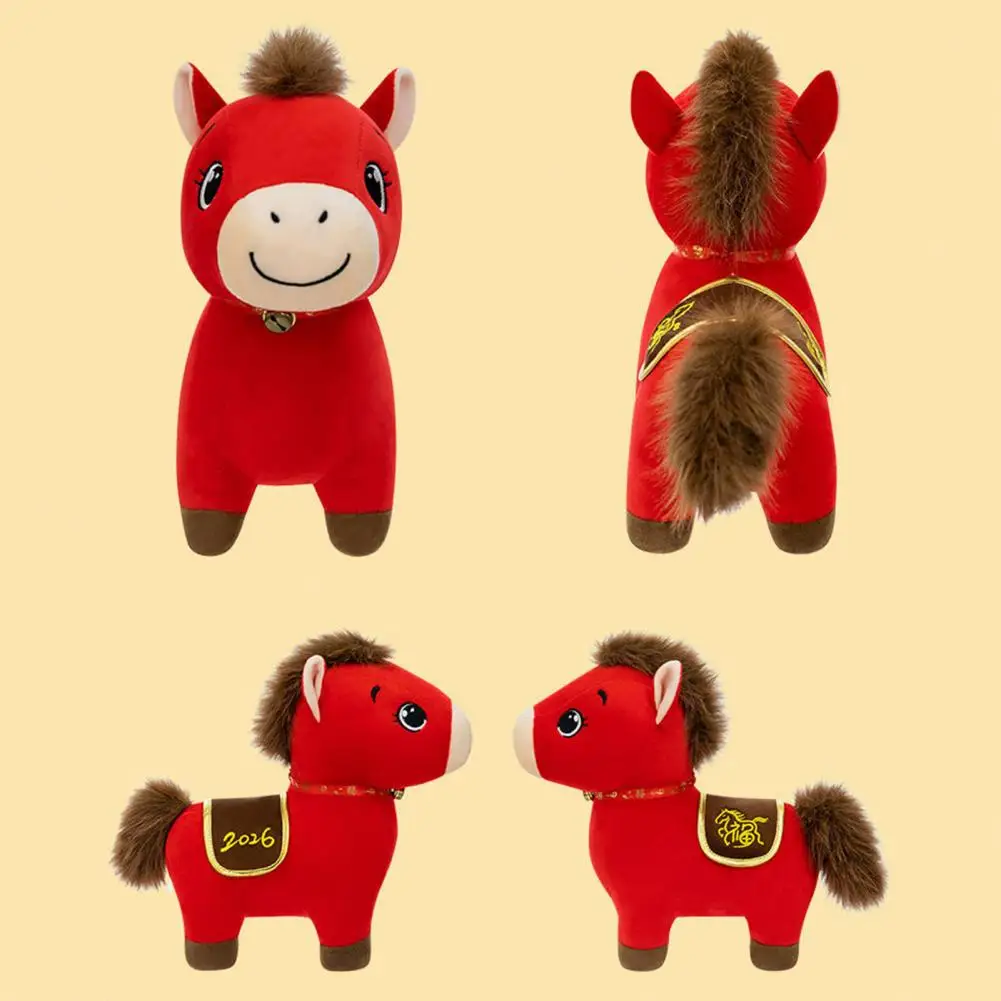 دمية الحصان ألعاب من نسيج مخملي 2026 سنة من دمية الحظ المحشوة مع زخرفة السنة الجديدة غامضة لسرير المكتب ديكور السيارة سعيد