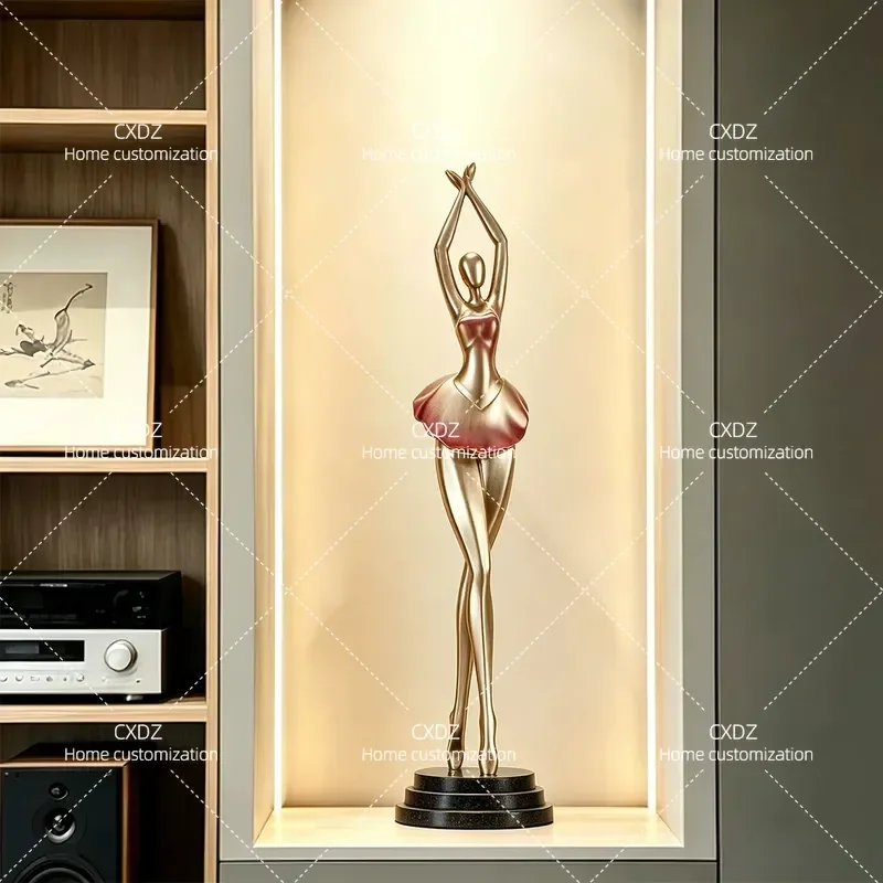 Ballet Dancer Figurine Light Luxury Cream Style Home Decor for Porch Niche Living Room TV Cabinet Vertical Artistic Statue