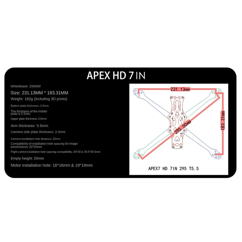 カーボンファイバークワッドコプターフレームキット,アペックスfpvフリースタイルrcレーシングドローン用,耐久性のあるモデル,5.5mmアーム,7インチアーム,使いやすい