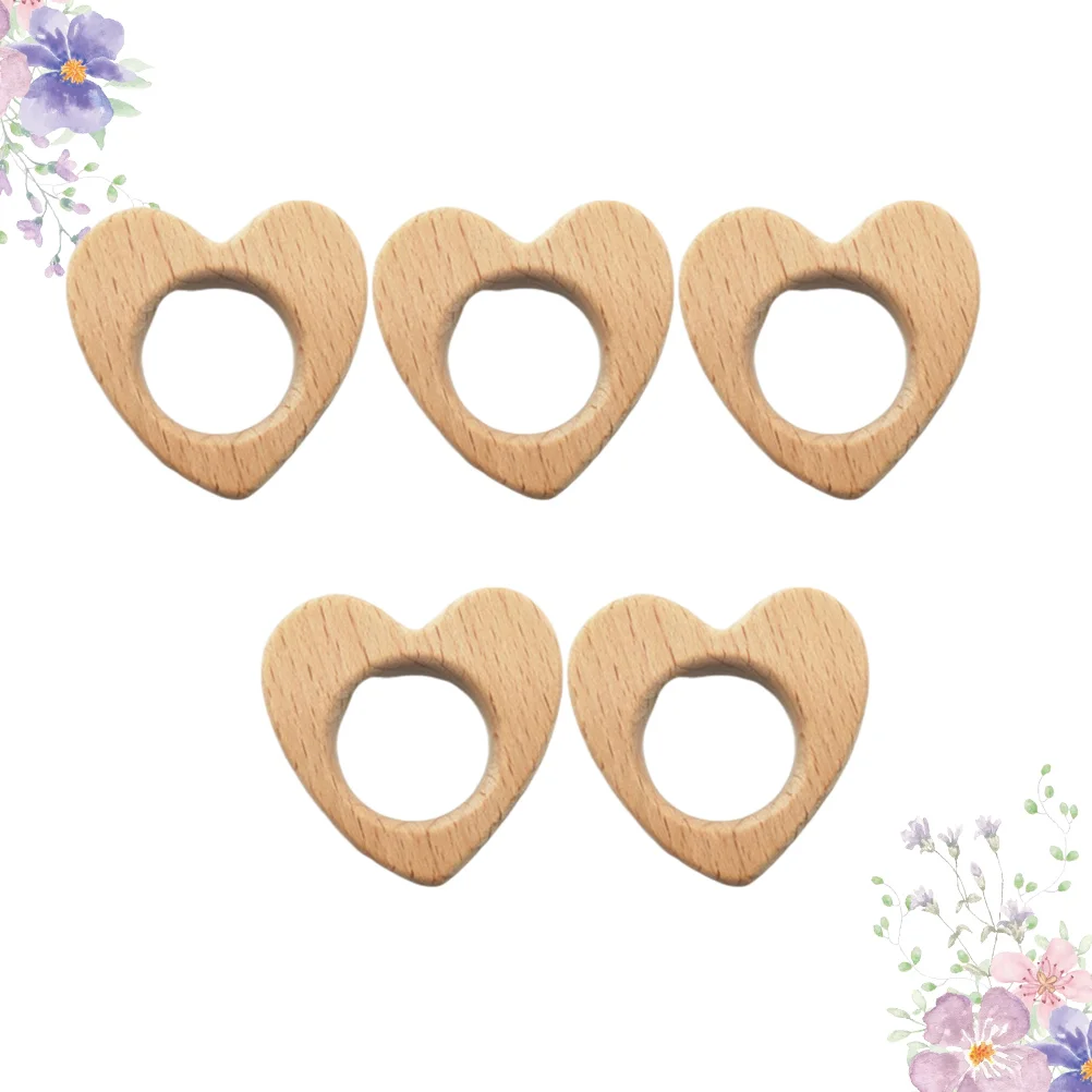 5 Pcs Beech Love Baby Toy Animals Toys Wooden Bamboo for Infants Chewable Pacifier