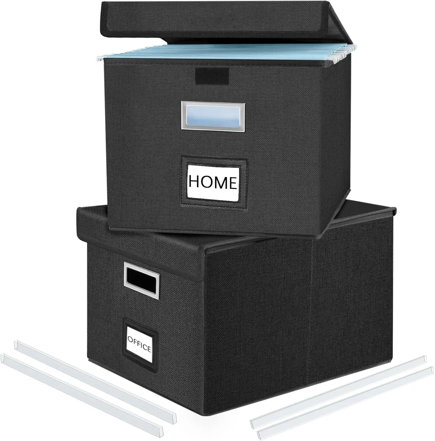 

Коробки-органайзеры для файлов с крышками, складные льняные подвесные коробки для хранения документов и мелочей с пластиковыми вставками для офиса/декора/дома