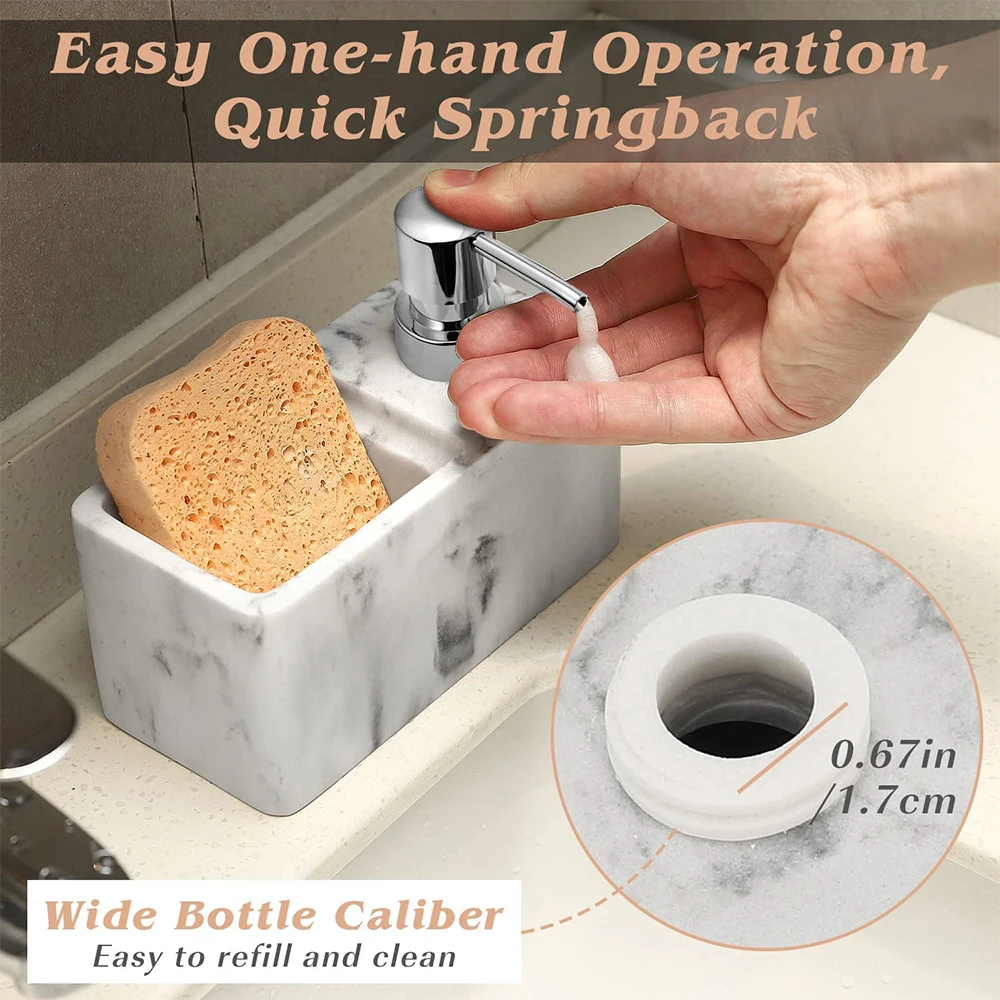 Soap Dispenser Bottle with Sponge Compartment 220ml Countertop Lotion Pump Resin with Surface Refillable Liquid Hand Sanitizer