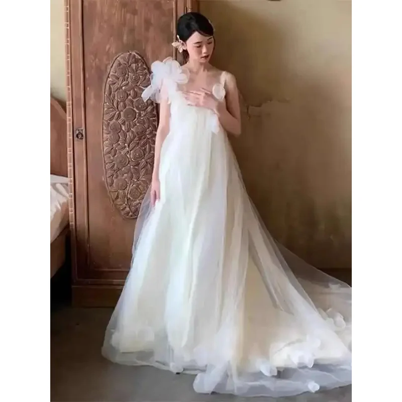 

DY20French Light Wedding Dress, Super Fairy Forest Style Bridal Morning Gown, High-end And Niche Suspender, Backless, Trailing,2