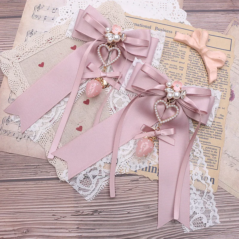 1 คู่หรูหราหวานน่ารักสตรอเบอร์รี่คลิปผมสําหรับผู้หญิง Pearl Love Bow จี้ลูกไม้ Lush Jirai Hairpins y2k อุปกรณ์เสริม