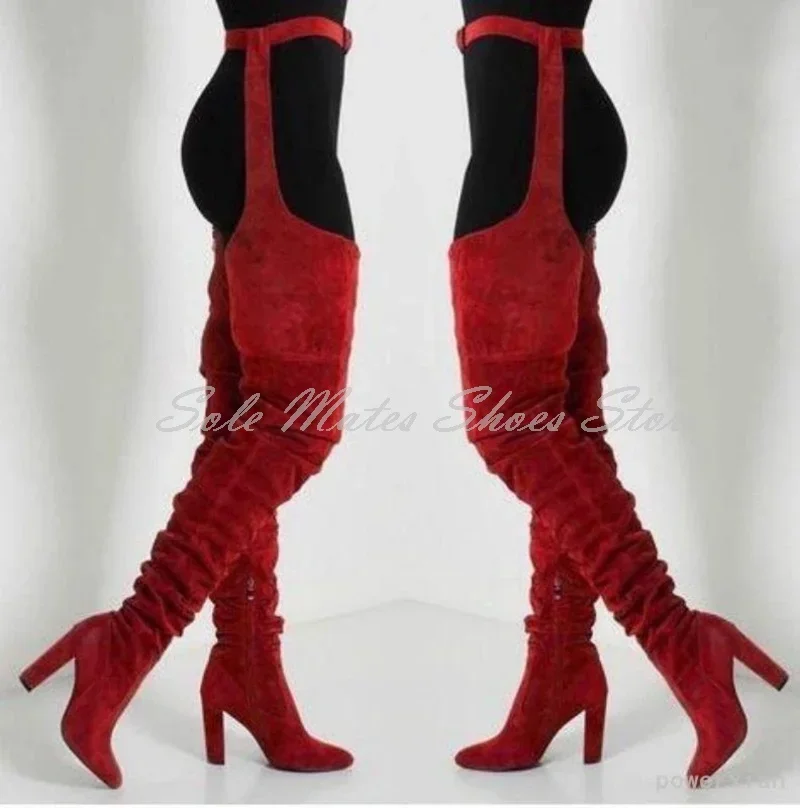 

2025 Novelty Velvet Over The Knee Boots High Heel Pointed Toe Elastic Waistband Zipper Design Modern Boots for Women Big Size