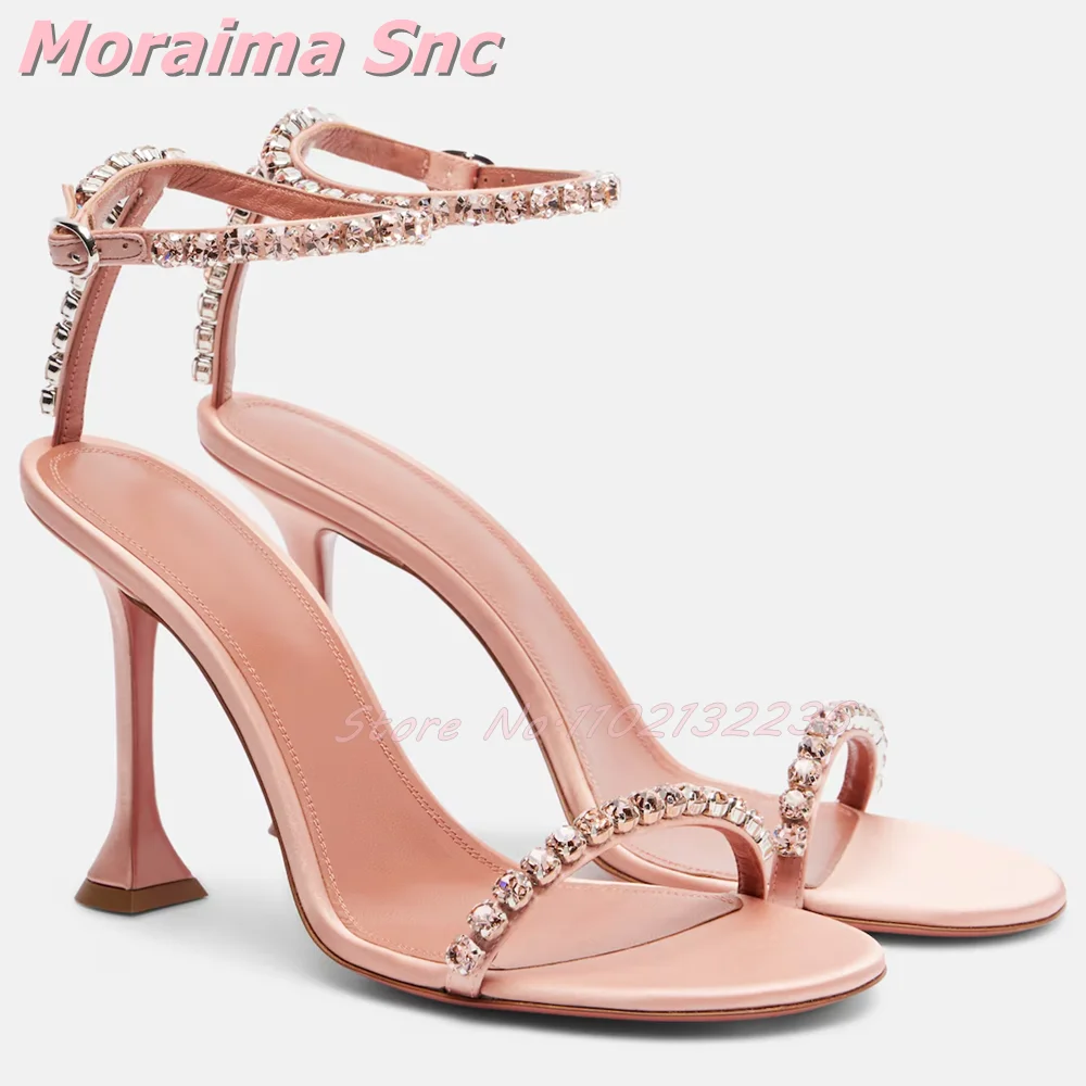 

Crystal Bling Round Open Toe Sandals Wine Glass High Heel Ankle Buckle Strap Fashion Luxury Women Dress Shoes Summer Banquet New
