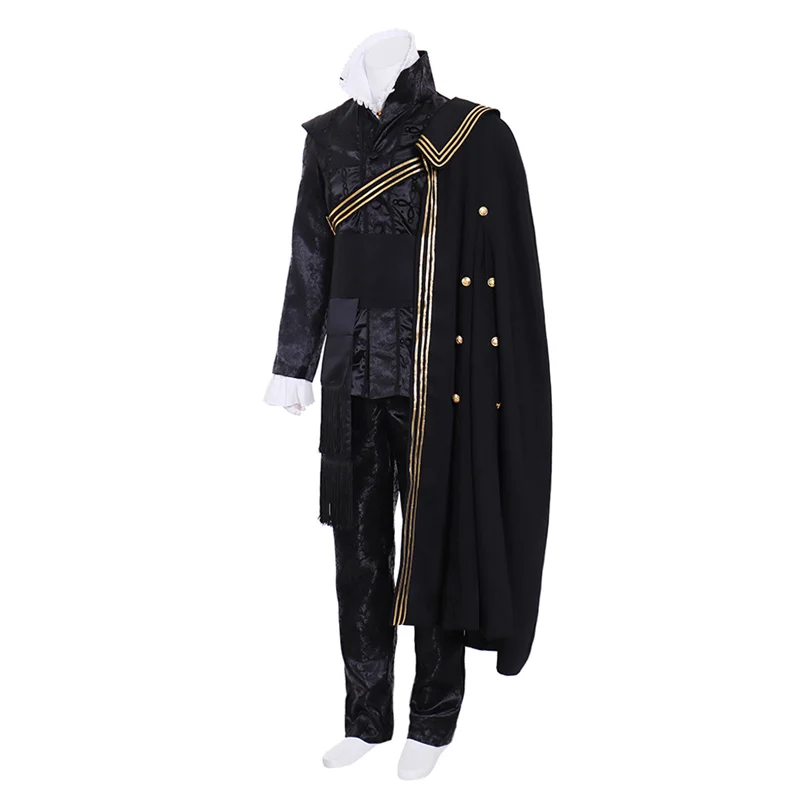 Tenue de cosplay médiévale pour hommes, robe de la Renaissance médiévale avec cape, olympiques de la reine Elizabeth Tudor, noir, vintage