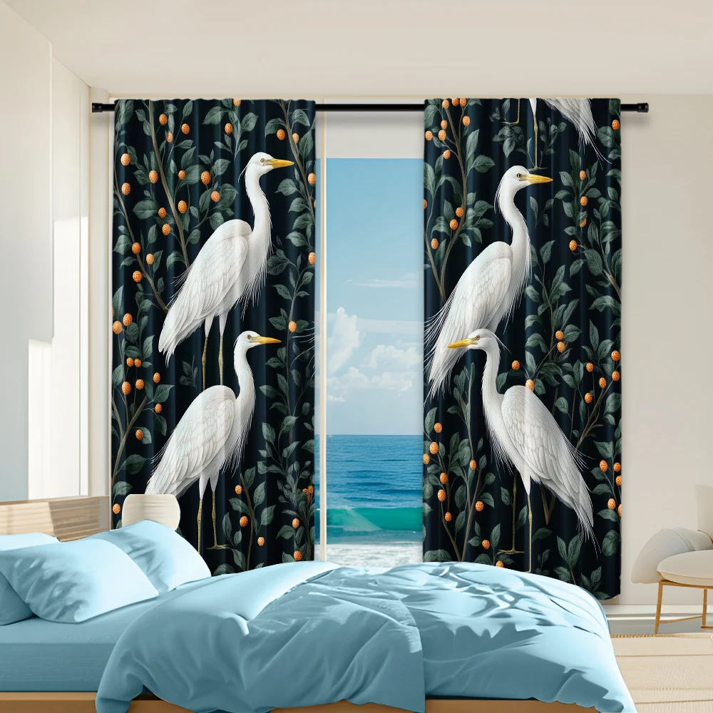 2 pcs, versatile polyester transparent curtains for home decoration Egret for use in bedrooms and living rooms