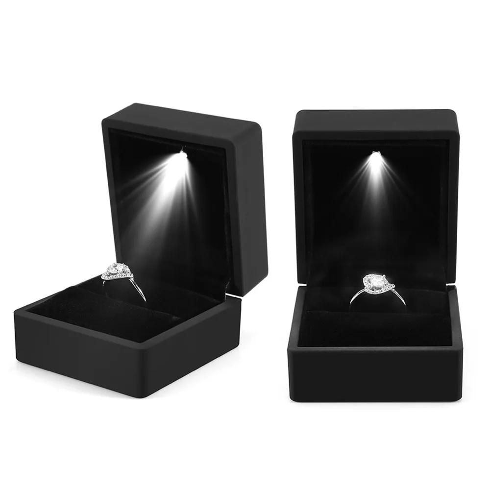 Portable Lighted LED Ring Box Muti-Color Storage Capacity Ring Storage Box Ring Display Case Gift Giving