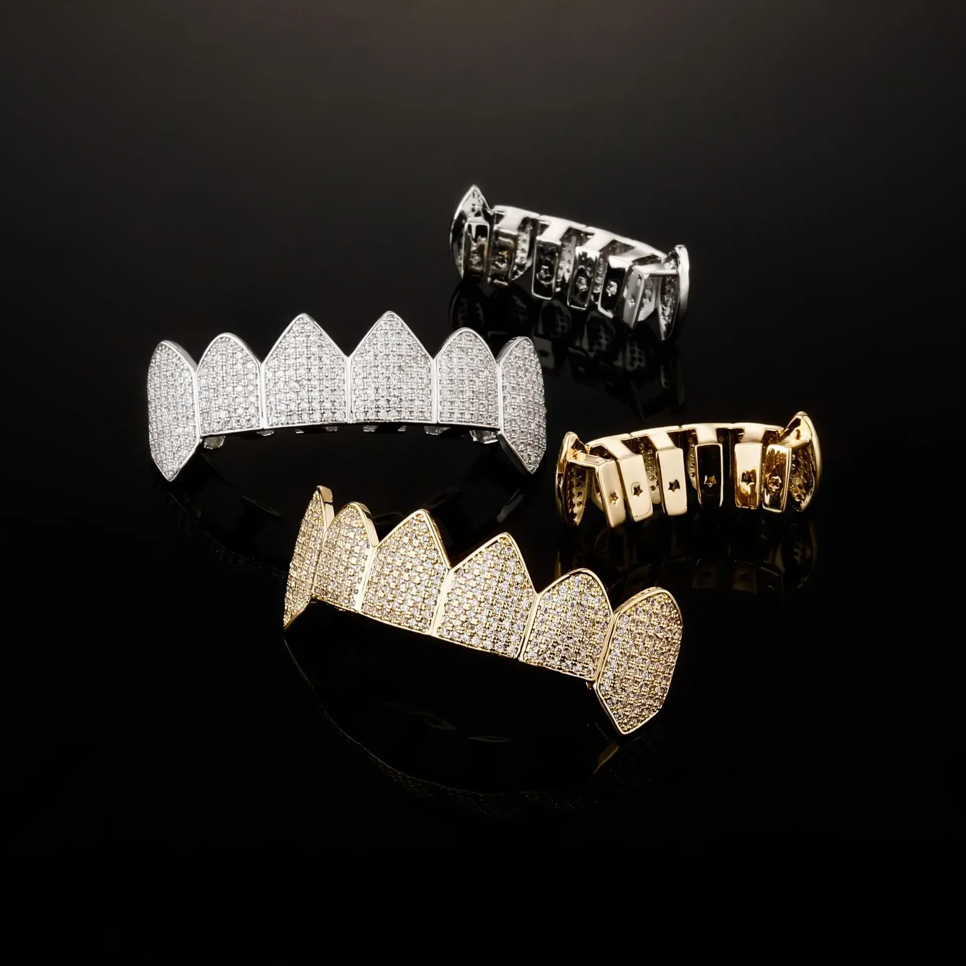 

Feel Style Полный CZ Зубы Grillz Набор Для Унисекс Цирконий Камень Верх Нижние Зубы Грили Коробка Упаковка Хип-Хоп Ювелирные Изделия Для Мужчин