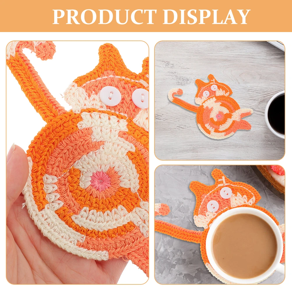 

2 Pcs Knitted Coaster Cats Small Butts Funny Shape Household Cup Pad Coffee Kitchen Decor Heat Insulated Desk Mat Kawaii Coaster