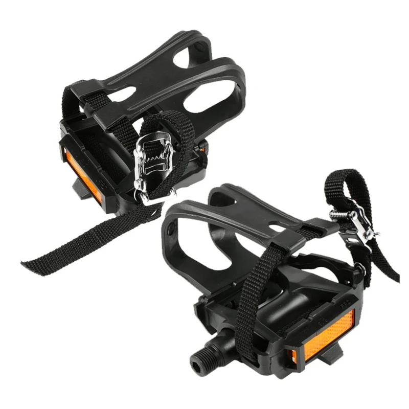 Bike Pedals Toe Clip Cage Spin Pedals with Toe Clip and Straps for Exercise Bike