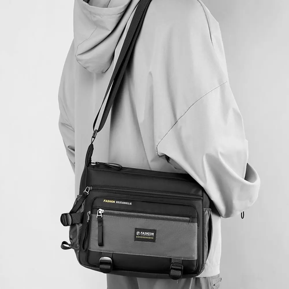 

New Nylon Messenger Bag Multi-layer Zipper Storage Pocket Large Capacity Square Shape Travel Crossbody Bags Unisex