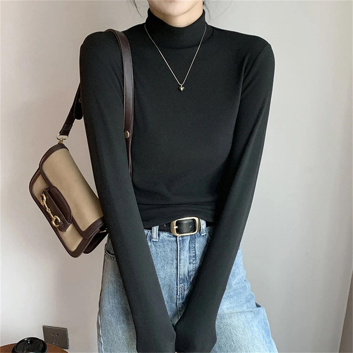 

Female Modal Turtleneck Tshirts Women Full Sleeve Tee Shirts Lady Solid Soft Base Tops T-shirts Autumn Bottoming Pullovers