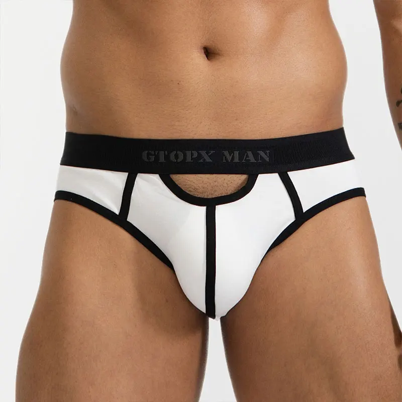 Men Underwear Briefs Cotton Mid Waist Sexy Briefs Slips Cueca Masculina Male Panties Calcinha U Bulge Pouch Hollow Underpants