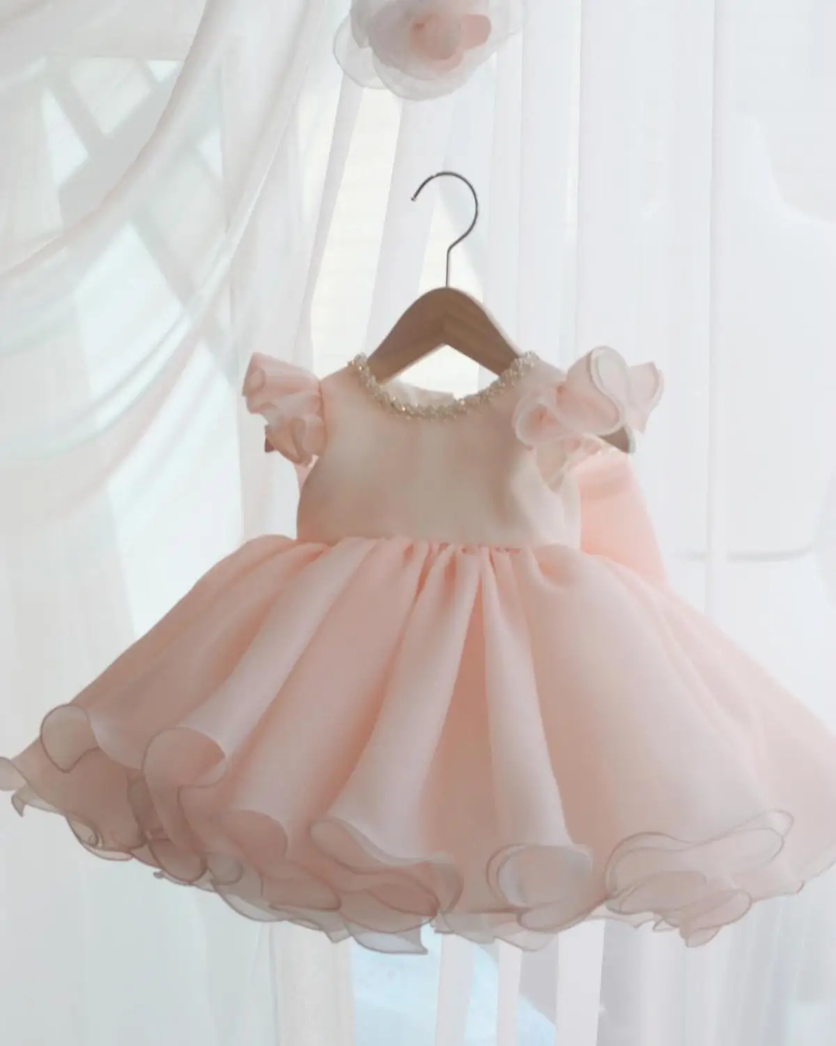 Vestidos de manga larga para niña, vestido de Bautismo con lazo de cuentas para Princesa, 1 año, fiesta de cumpleaños, boda, ropa de bautizo para