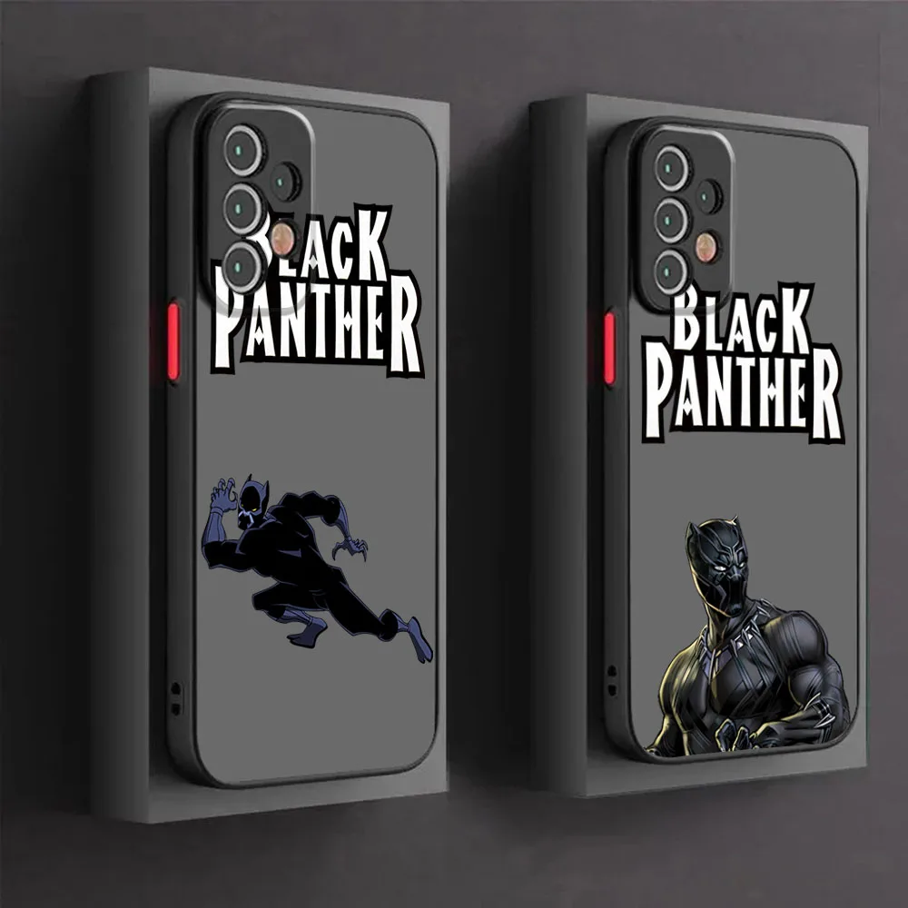 Frosted Translucent Phone Case For Samsung A51 A52 A53 A54 A55 A56 A72 A73 S25 S24 S23 Superhero Black Panther Protection Cover