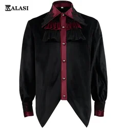 Mens Black Ruffled Pirate Shirts Vampire Renaissance Victorian Steampunk Gothic Medieval Long Sleeve Shirt Men Halloween Costume