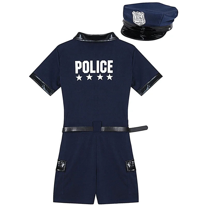 Mens dirty cop Officer policeman cosplay sets short sleeve jumpsuit with belt purse hat cuffs role play themed party costume