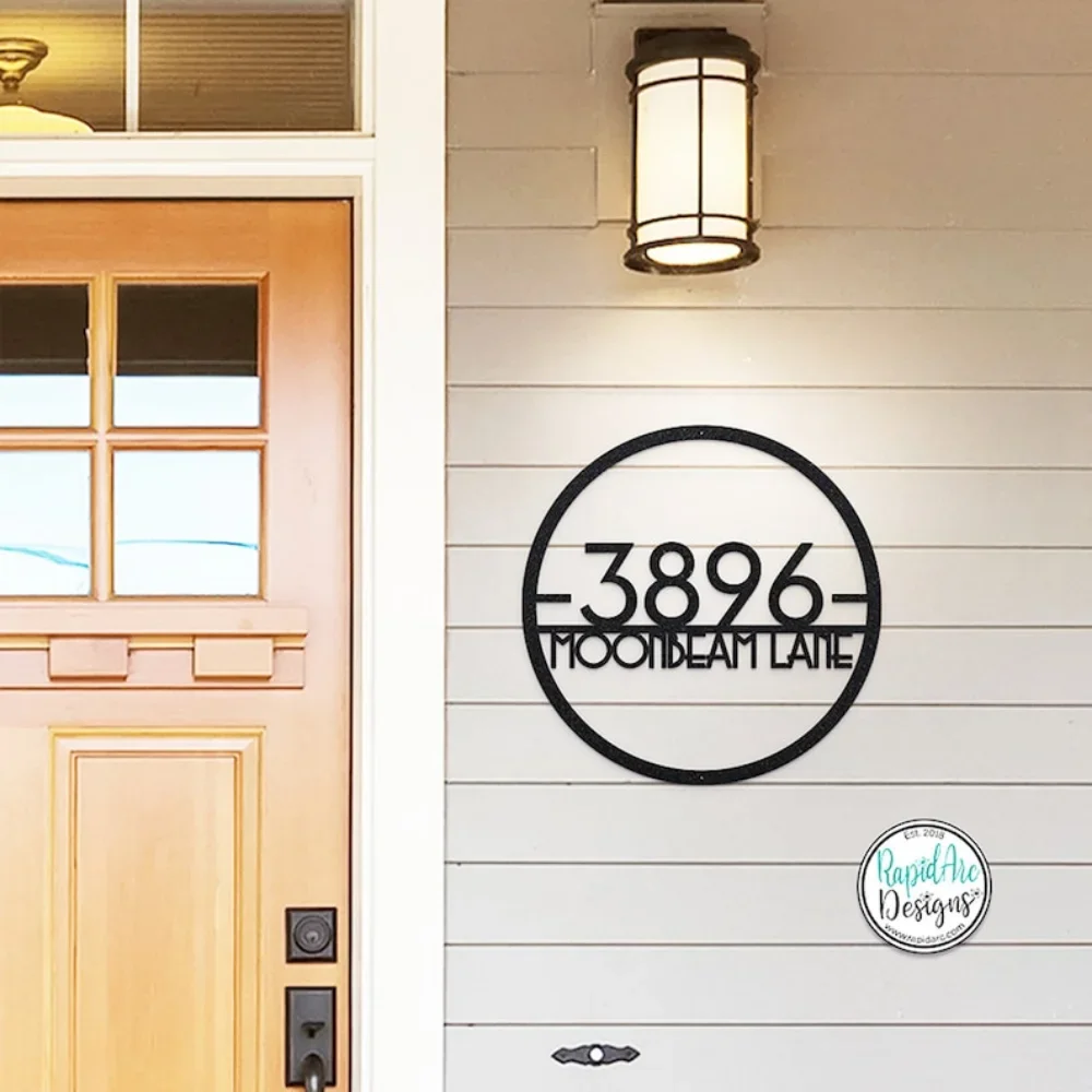 Elegant Customized Metal Round Address Sign, Mid Century Modern Design, Retro House Number, Adds Style To Your Abode.