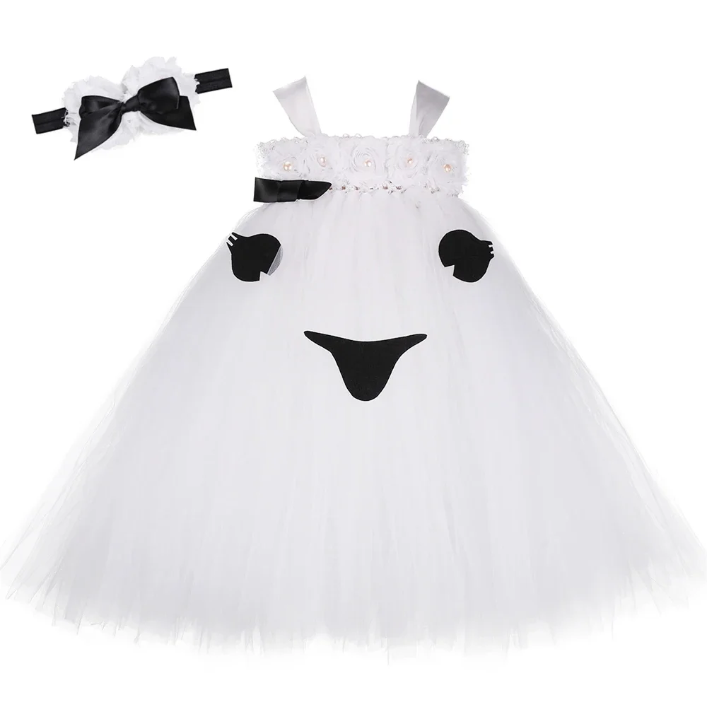 Girls Ghost Tutu Dress with Headband White Black Evil Baby Ghost Cosplay Halloween Costume for Kids Girls Carnival Party Dresses