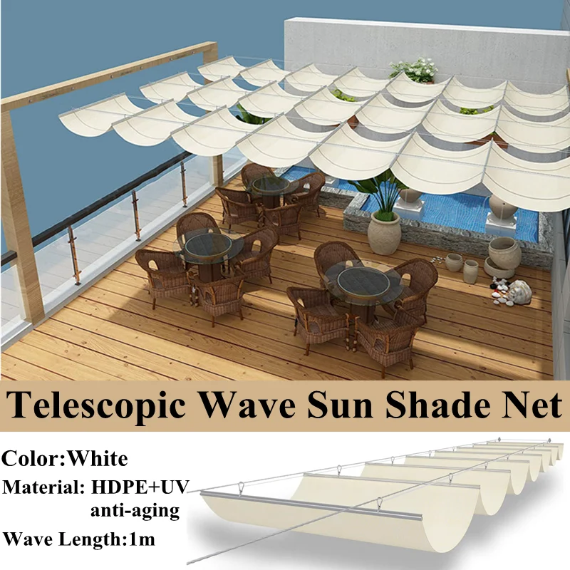 White Telescopic Wave Sun Shade Net Installation Accessories Pavilion Shade Sail Shading Net Swimming Pool Canopy Outdoor Awning