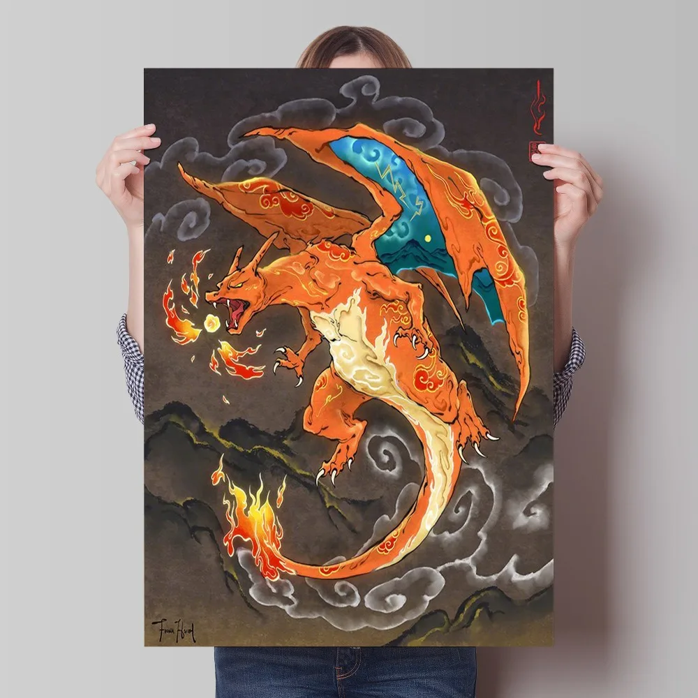 

Retro Pokemon Anime Poster Charizard Mewtwo Classic Character Images HD Printing Living Room Bedroom Wall Picture Decorative