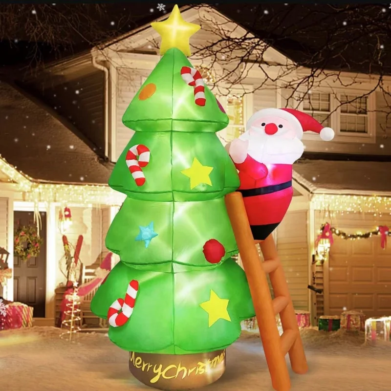 

7-футовые рождественские надувные игрушки Санта-Клаус восходятся лестница Рождественская елка Верхняя звезда Украшения Новогодняя вечеринка Открытый декор двора