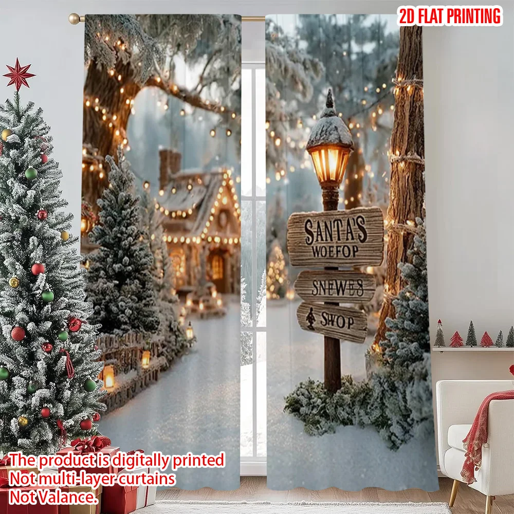 

2pcs 2D flat printing Merry Christmas Popular Party Window Curtains winter wonderland1 Versatile 100% Polyester Without