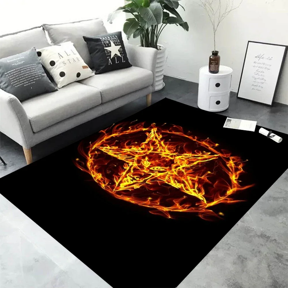 Large Crystal Velvet Area Rug with Red Pentagram Design for Living Room or Bedroom Decor