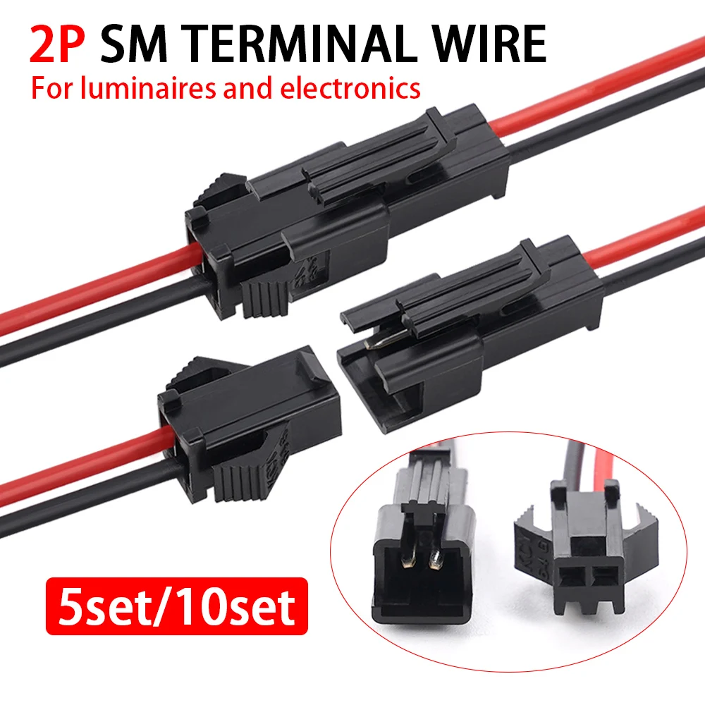 5/10Set 2P SM Terminal Wire Wire Connector Male and Female Wire Connector Cable Pigtail Plug for Luminaires and Electronics