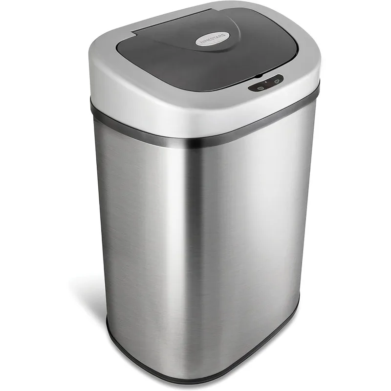 

Automatic Touchless Infrared Motion Sensor Trash Can with Stainless Steel Base and Oval Lid, Silver/Black, 21 Gallon