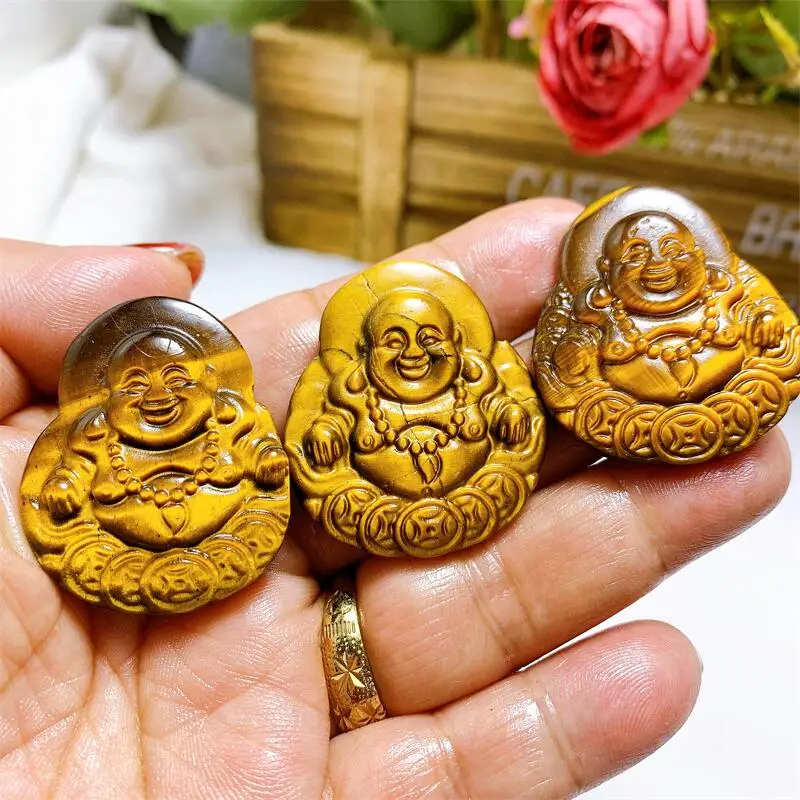 Natural Tiger Eye Stone Buddha Pendant Feng Shui Necklace Men Women Healing Jewelry Crystal Charms Lucky Amulet Gift 1pcs