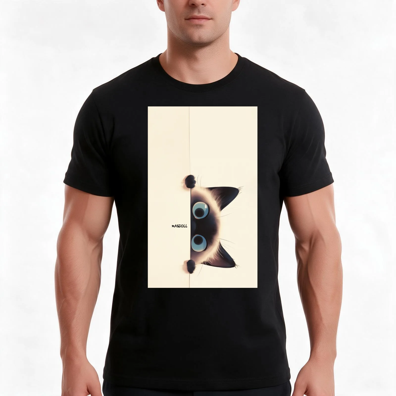 Peekaboo Ragdoll Cat T-Shirt, Summer Casual Cotton Tee, Oversized Streetwear Tops, Vintage Graphic Print, Loose Fit Short Sleeve