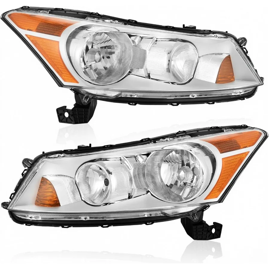 مجموعة مصابيح أمامية متوافقة مع 20082012 أكورد 4 أبواب سيدان كشافات استبدال الكروم الإسكان العنبر عاكس زوج مجموعة ل