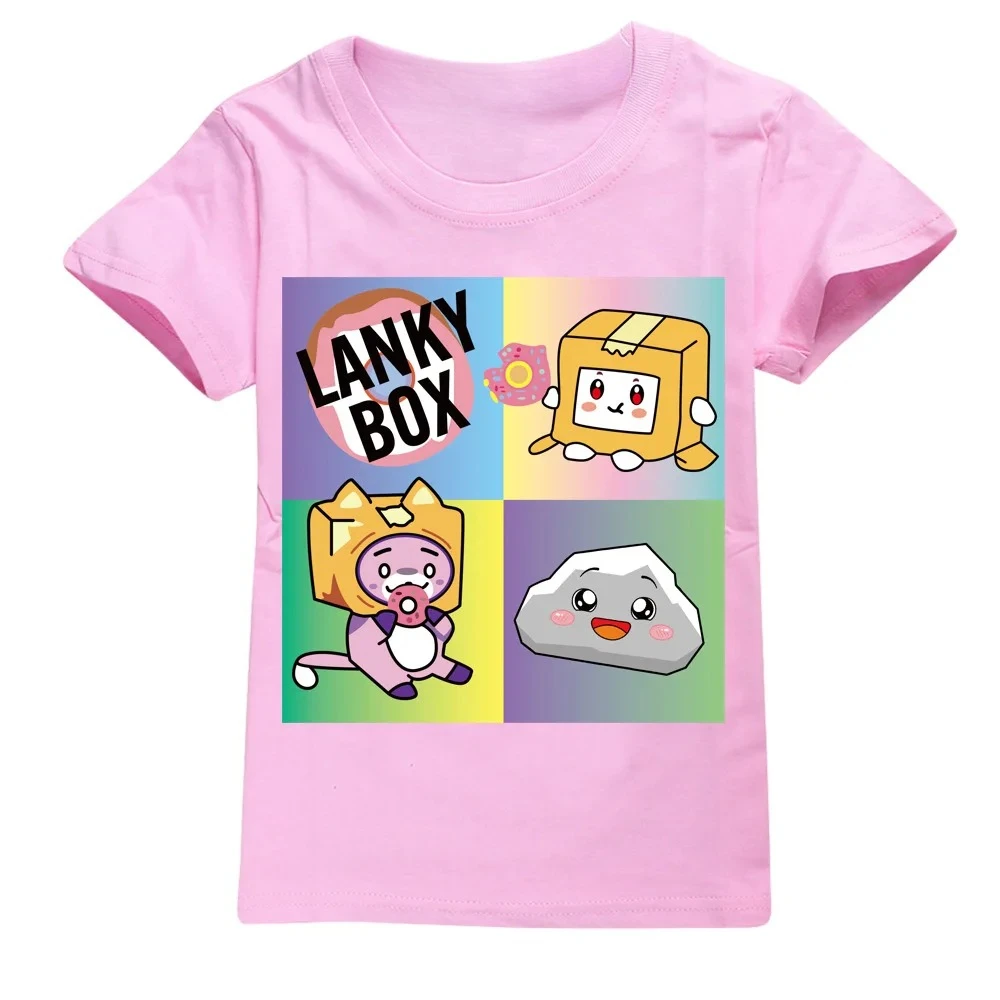 Kawaii Boys T-shirt Cartoon Lanky Box Cute Print Short Sleeve Girls Clothes Summer Casual Fashion Funny Cotton Children Tops Tee