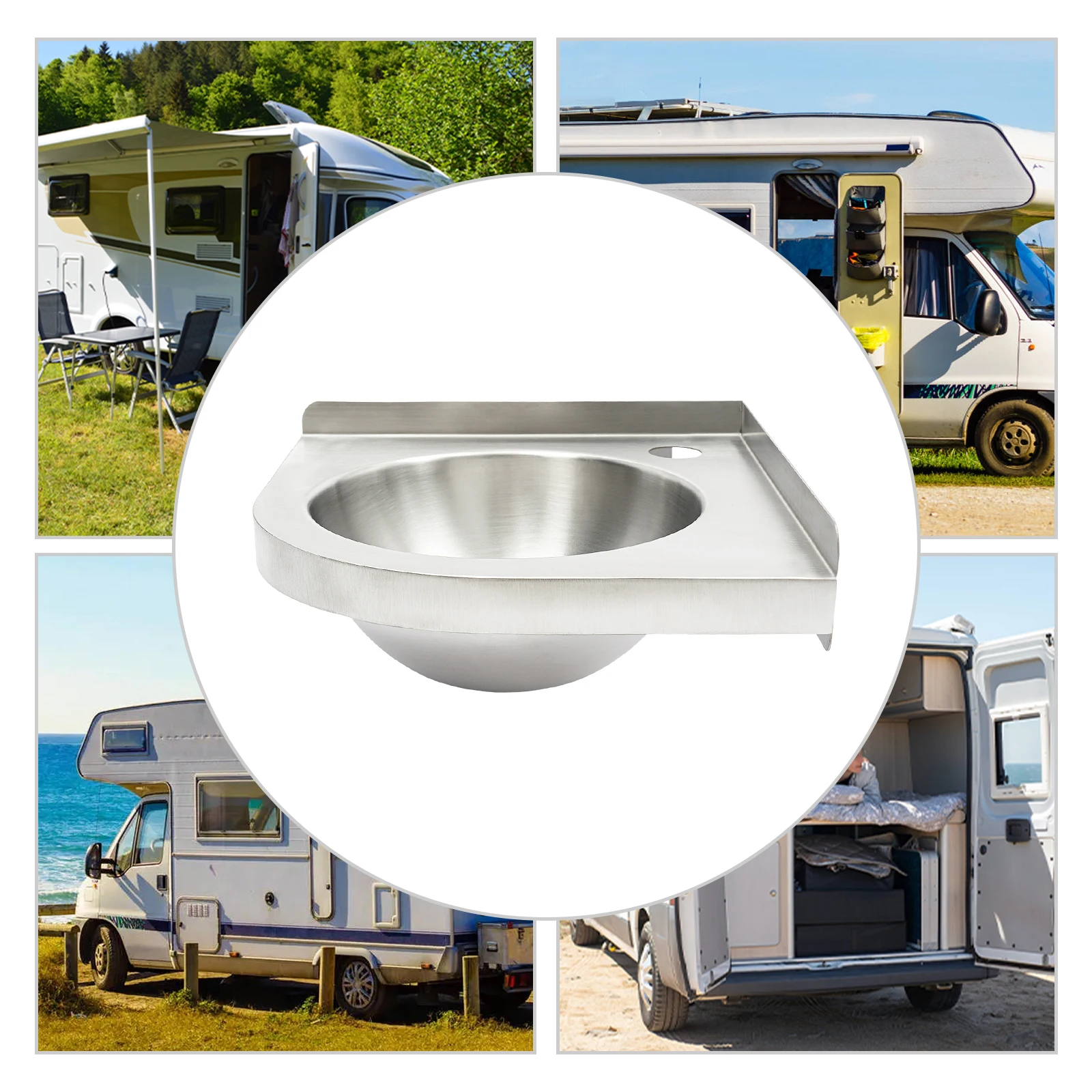 

Wall Mounted 304 Stainless Steel RV Sink, 22.5cm Diameter, Brushed, for RV Yacht Kitchen Bathroom Bar