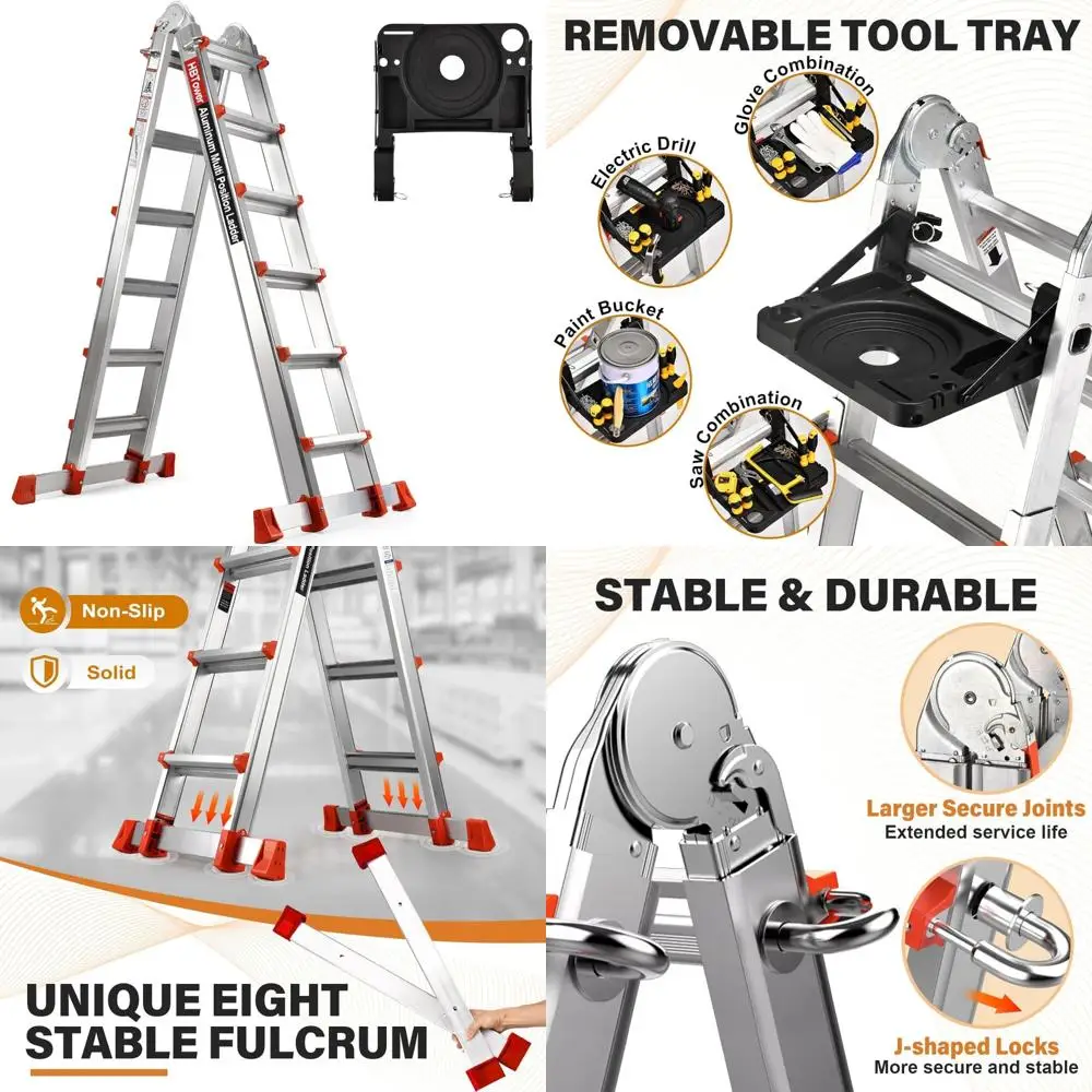 Scala di estensione multiposizione da 22 piedi con vassoio rimovibile e stabilizzatore, capacità di 330 libbre, scala durevole e di lunga durata per la casa