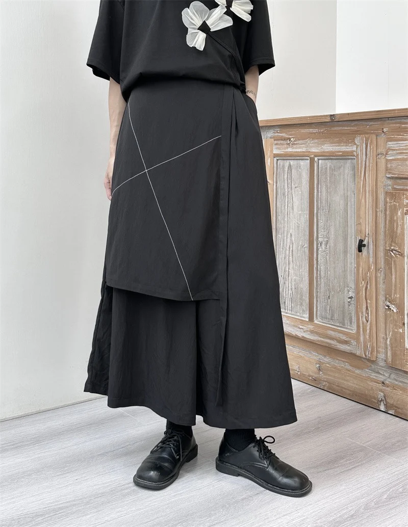 High Waist Wide Leg Pants Skirt Two-Way Wear Thin Straight Cut Nine-Piece Loose Fit Asymmetrical A-Line Skirt Commute Style