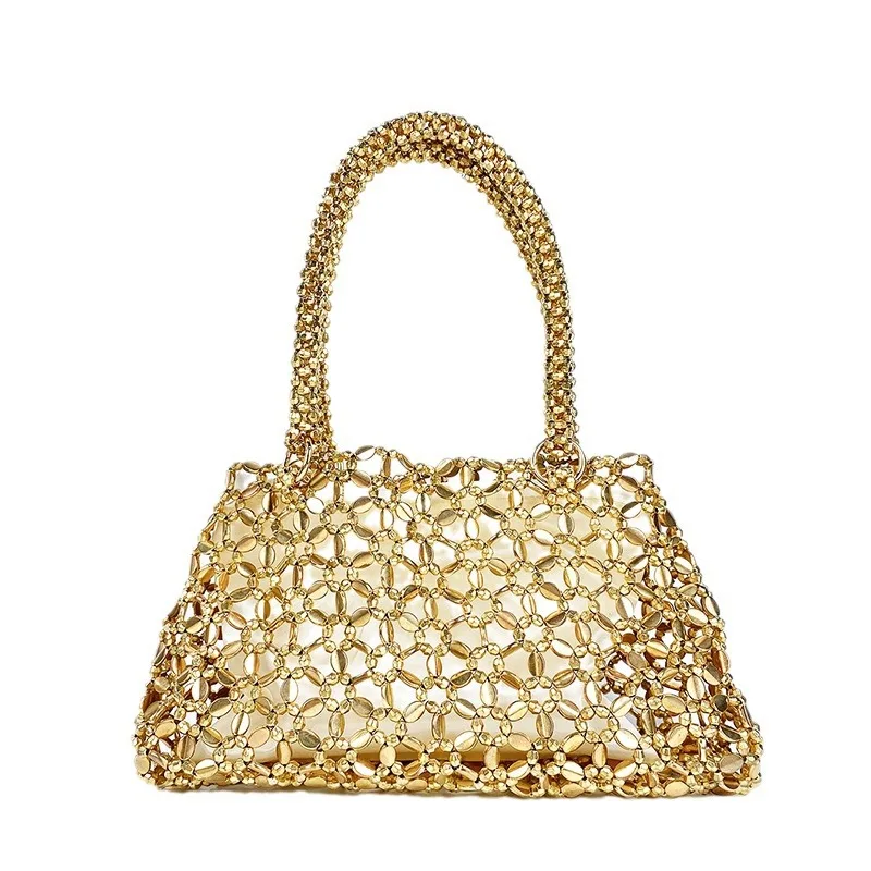 Korean Style Personalized Woven Hollowed Good-looking Ceiling Versatile Handbag Shiny Handmade Pearl Tote Underarm Bag