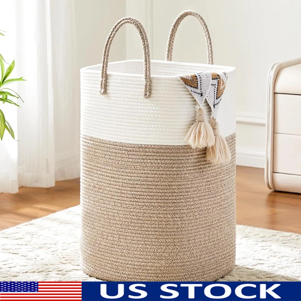 

Collapsible Cotton Rope Laundry Basket Versatile Storage Hamper Toys Clothes Blankets Durable and Washable