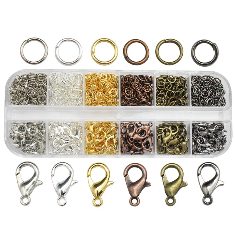 

1Box Mixed Color Lobster Clasp Hooks Iron Open Jump Ring Split Rings Connectors For Necklace Bracelet Jewelry DIY Making