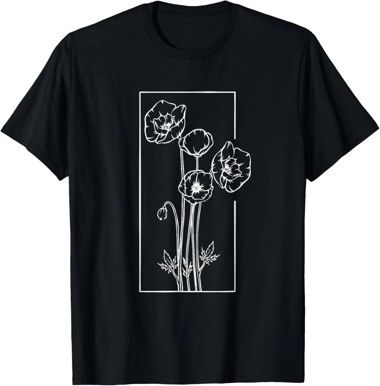 Floral Flower Line Art Poppy Poppies Wildflower T-Shirt